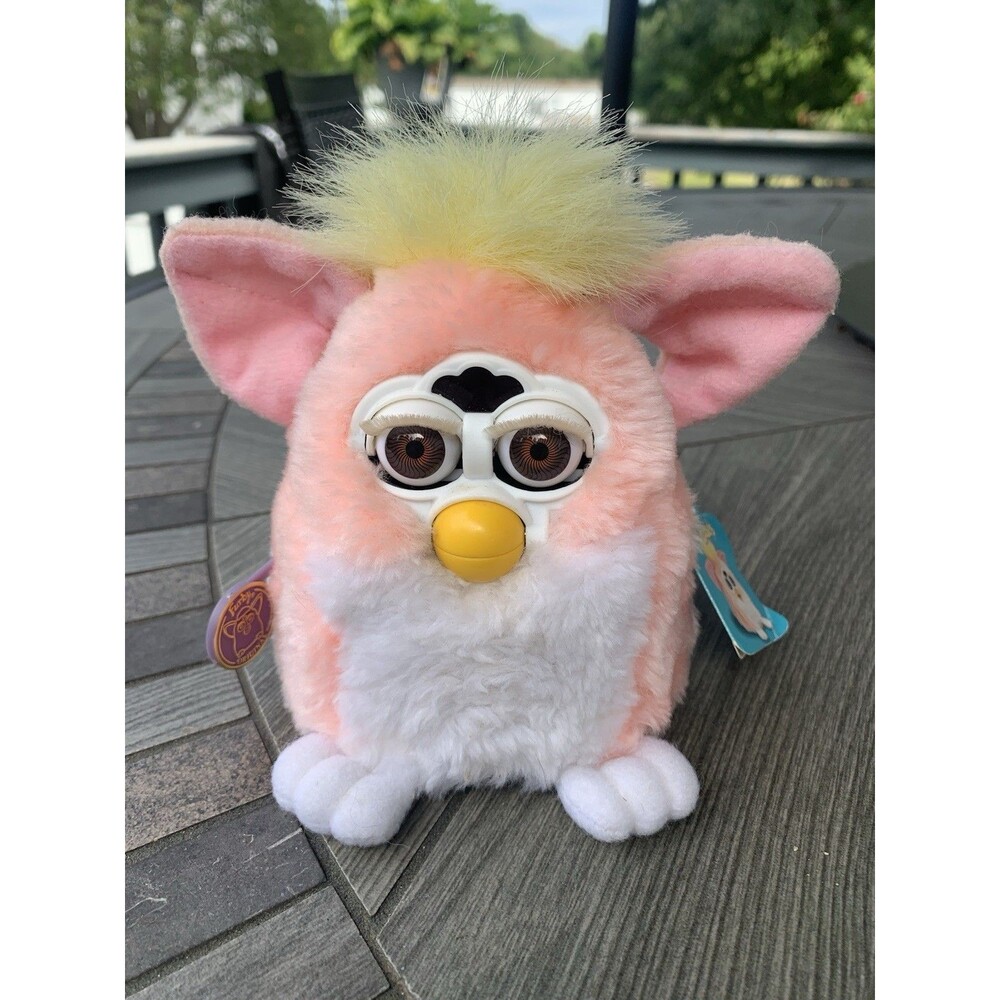 Vintage Collectible 1999 Furby Baby Pink Yellow w/ Tag Interactive Toy Works!